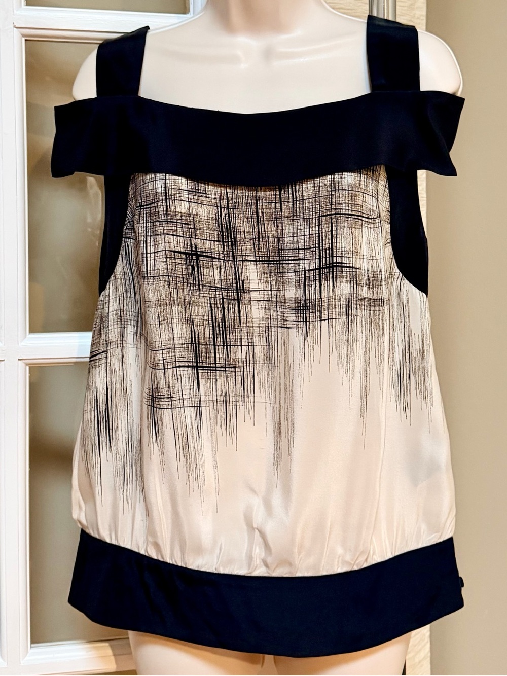 Maeve Black & Cream 100% Silk Off-Shoulder Blouse